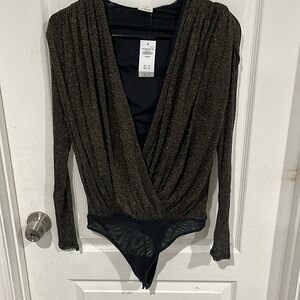 Abercrombie & Fitch long-sleeve draped deep- V bodysuit